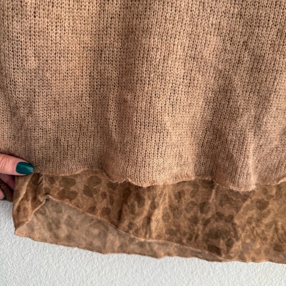Flora Ashley Brown Wool Mohair Blend Sweater Size XL Leopard Print Made in Italy - Picture 4 of 8